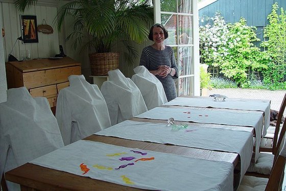 Tabletalk, 2003, 4 table runners, cotton, digital print, Kunst Op Kamers, De Rijp, The Netherlands 